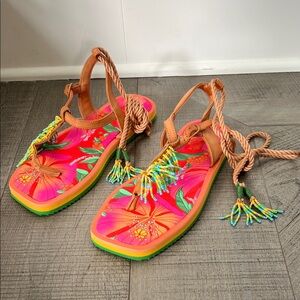 Farm Rio Floral Pietra Beaded Flat Sandal Sandals NEW women’s size 8